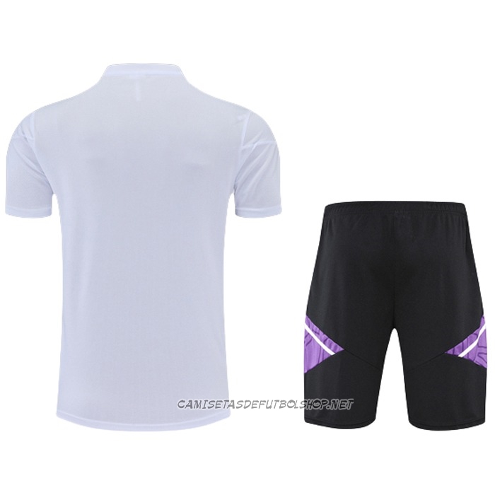 Chandal del Real Madrid 22-23 Manga Corta Blanco y Purpura - Pantalon Corto